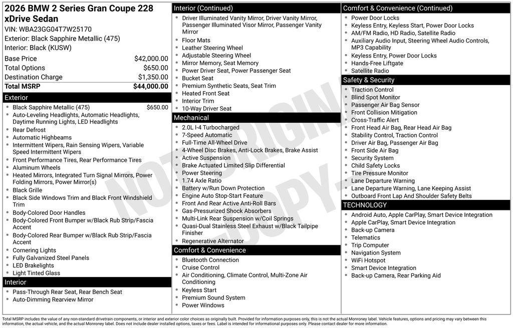 New 2026 Black Sapphire Metallic BMW 228 Gran Coupe image 6