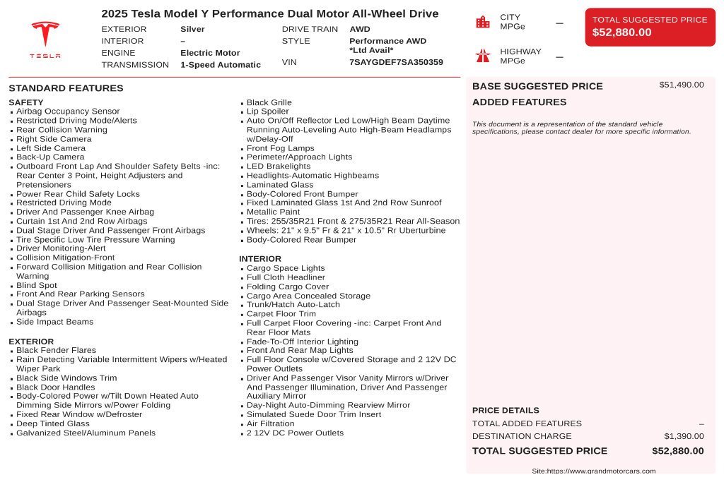Used 2025 Silver Tesla Performance image 3