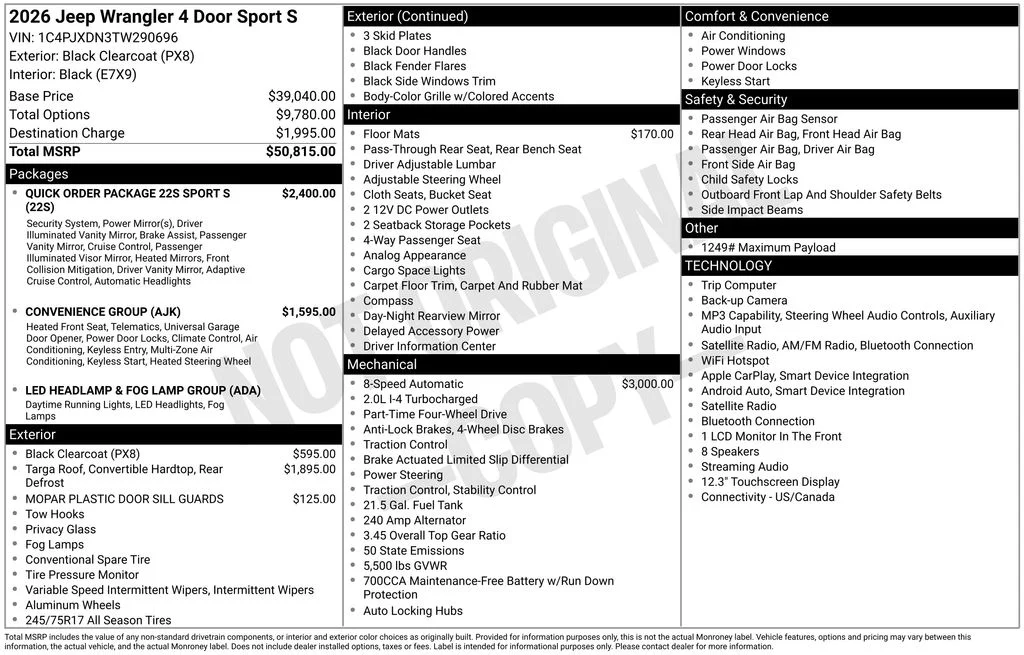 New 2026 Black Jeep Sport S image 29
