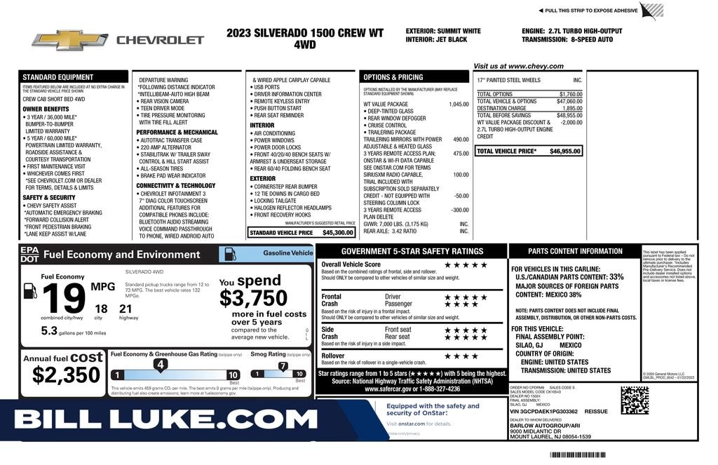 Used 2023 White Chevrolet WT image 1