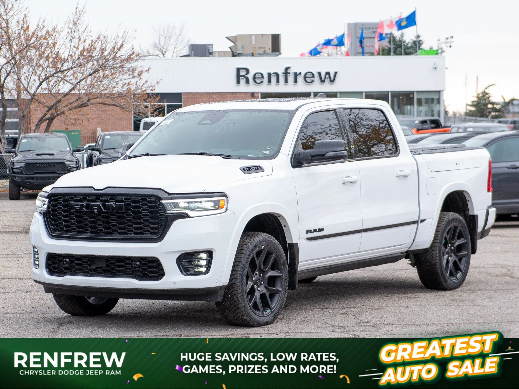New 2026 White RAM Tungsten* Crew Cab 4x4, 540HP, RamBox, Massage Seats, Klipsch Audio image 1