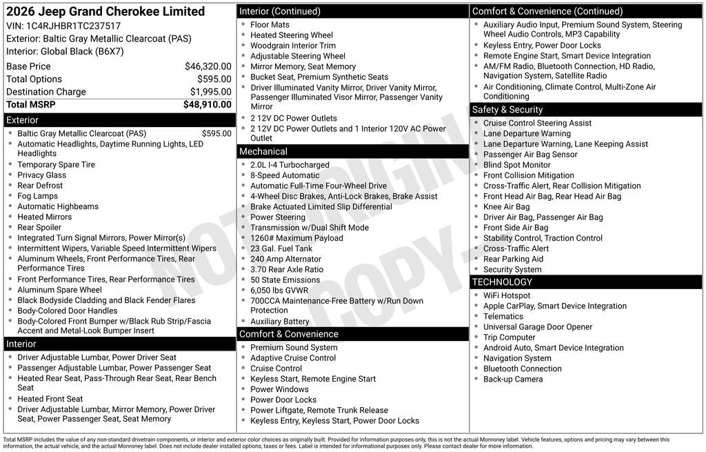 New 2026 Baltic Gray Metallic Clear-Coat Exterior Paint Jeep Limited image 28