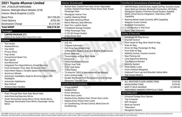 Used 2021 Black Toyota Limited image 38