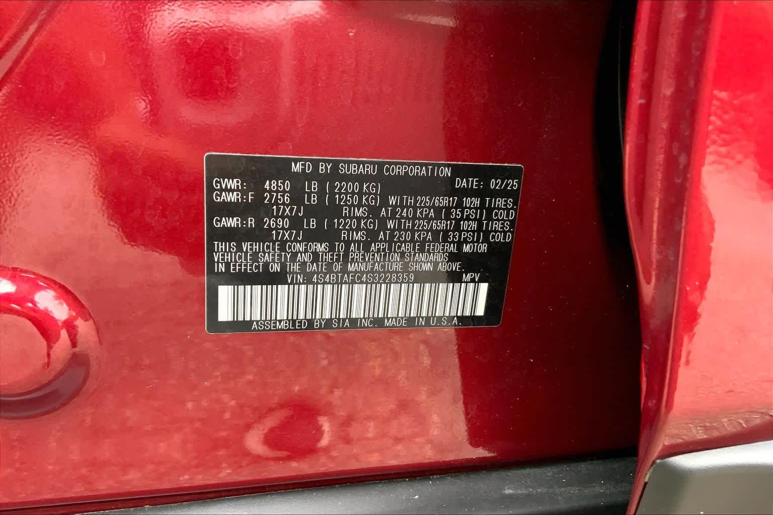 Used 2025 Crimson Red Pearl Subaru Premium image 29