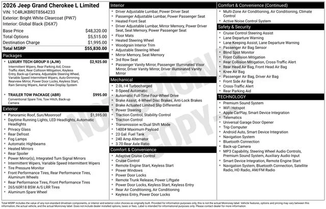 New 2026 Bright White Clear-Coat Exterior Paint Jeep Limited image 2