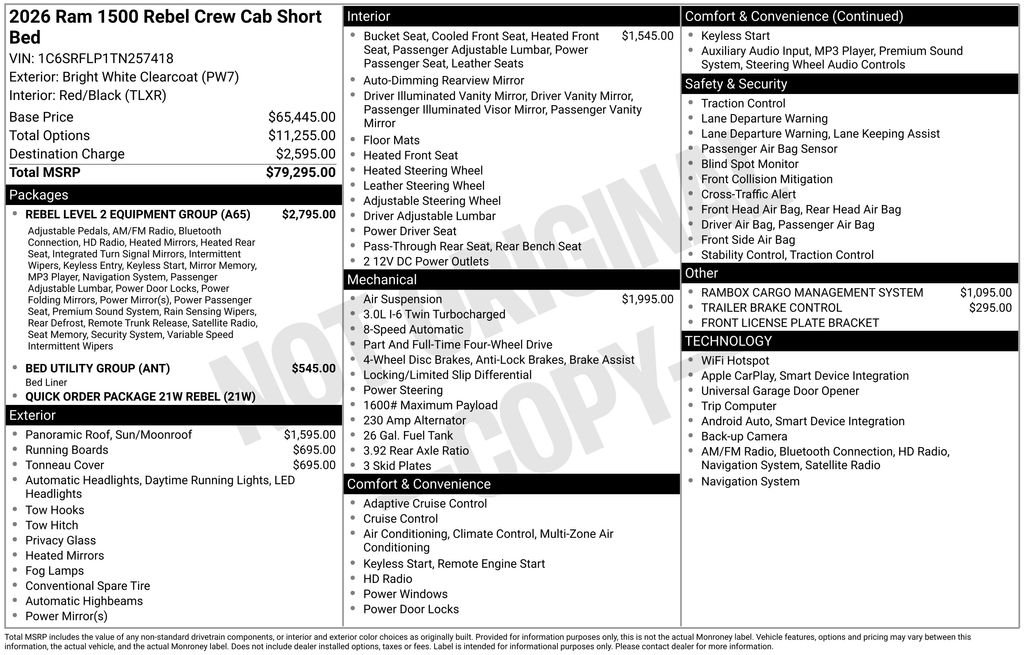 New 2026 Bright White Clear-Coat Exterior Paint RAM Rebel image 3
