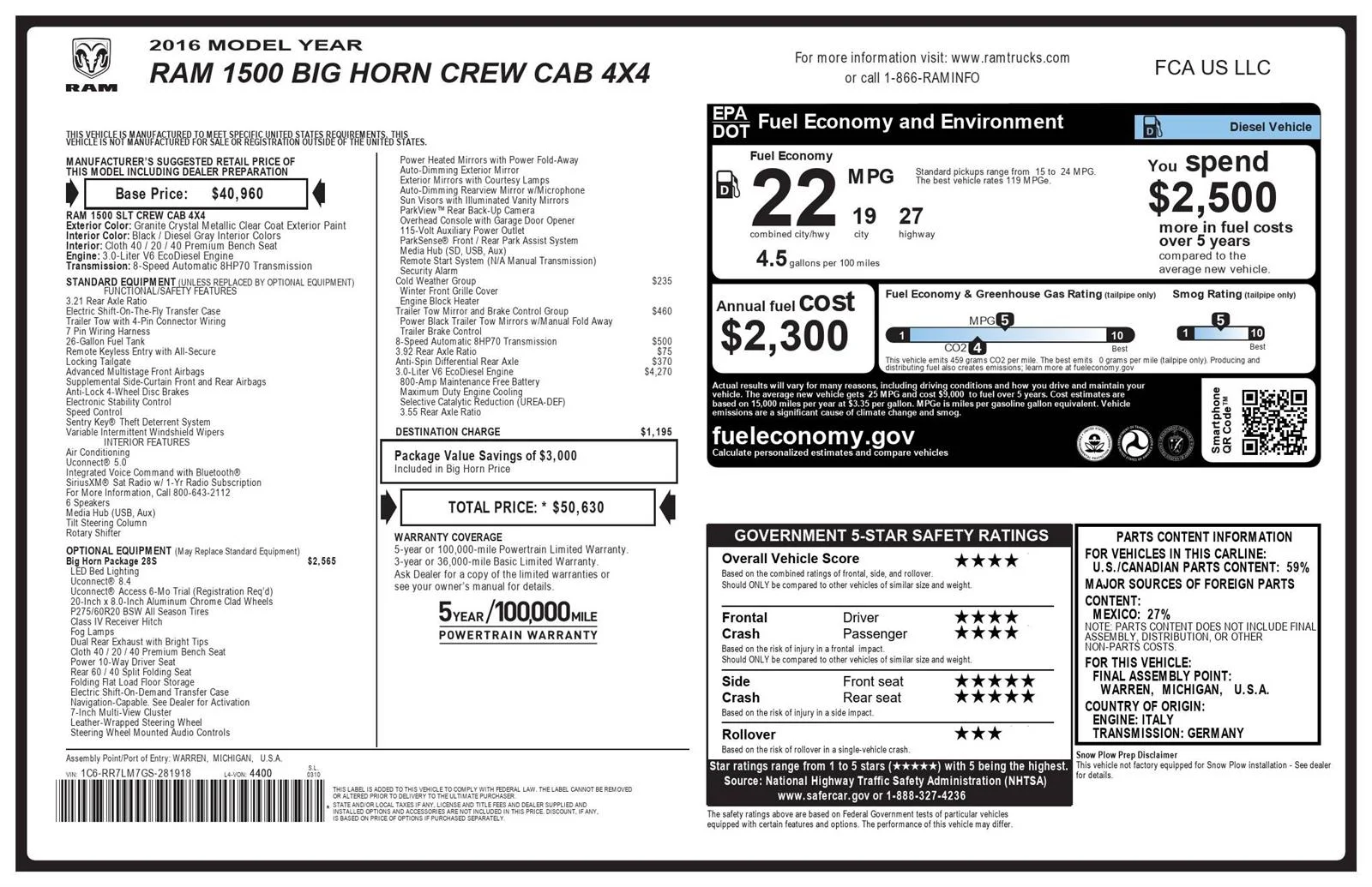Used 2016 Granite Crystal Metallic Clearcoat Ram Big Horn image 34