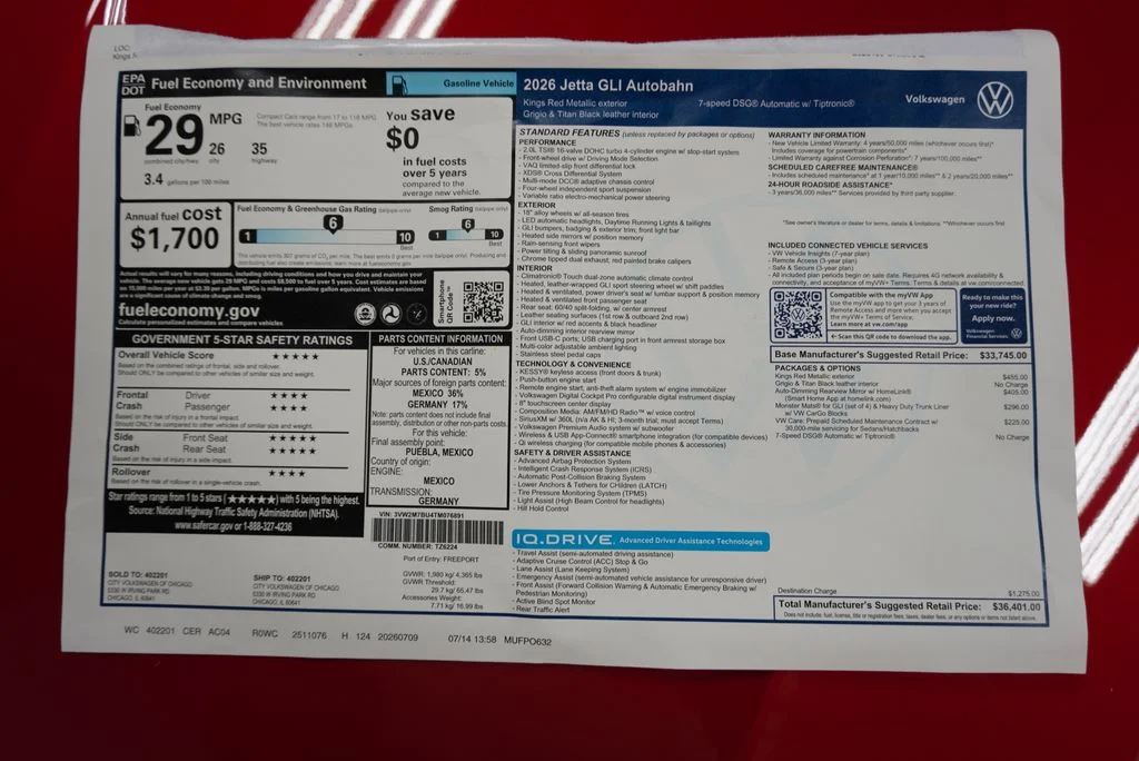 New 2026 Red Volkswagen 2.0T Autobahn image 32