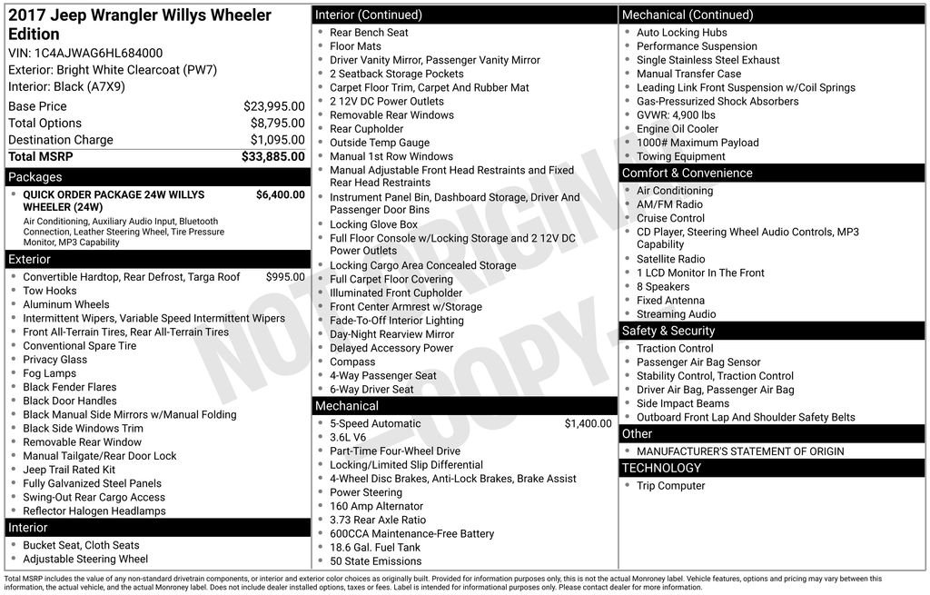 Used 2017 White Jeep Willys Wheeler image 6