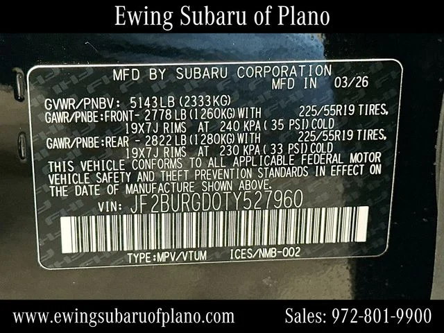 New 2026 CRYSTAL BLACK SILICA Subaru Limited XT image 34