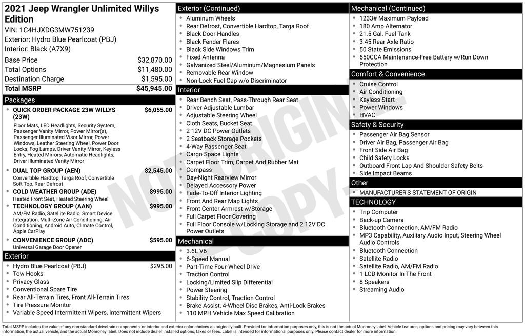 Used 2021 Blue Jeep Unlimited Willys image 2