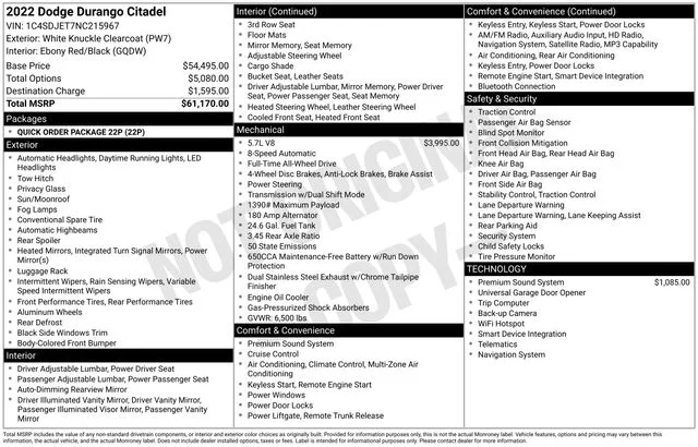 Used 2022 White Dodge Citadel image 7