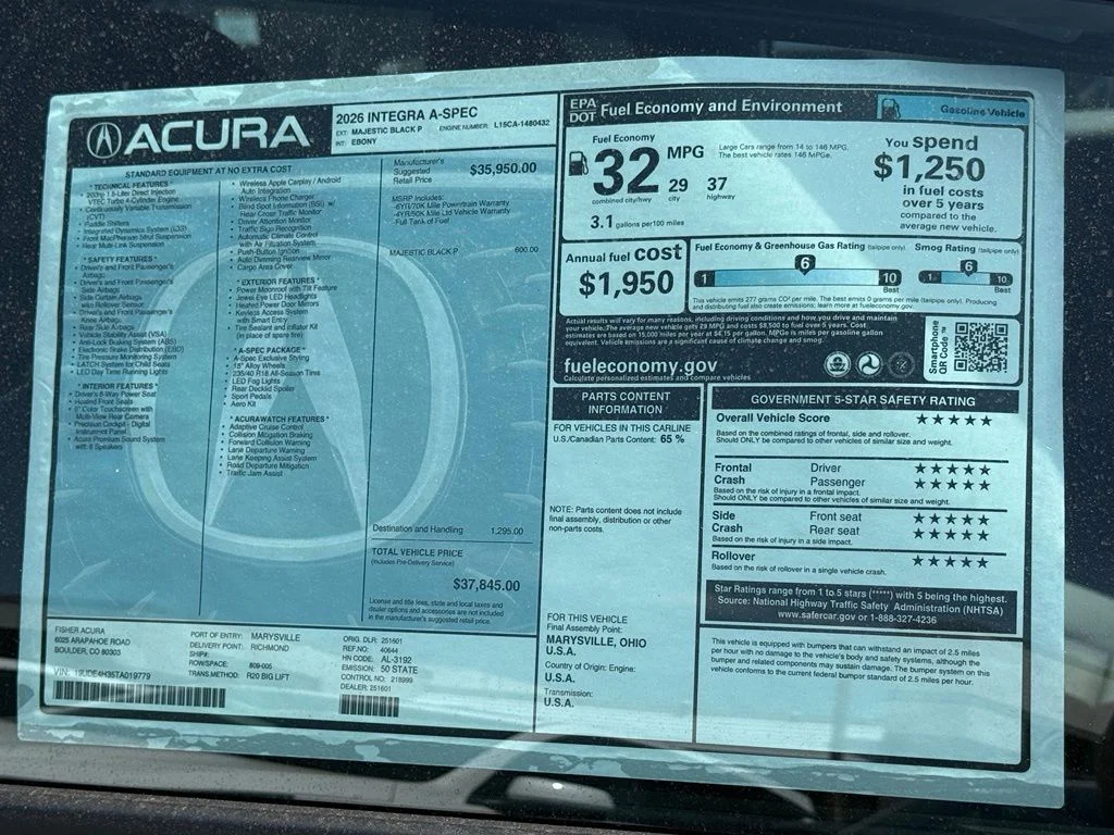 New 2026 Majestic Black Pearl Acura A-Spec Package image 25