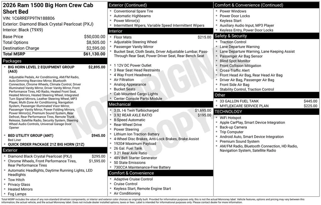New 2026 Diamond Black Crystal Pearl-Coat Exterior Paint RAM Big Horn/Lone Star image 7