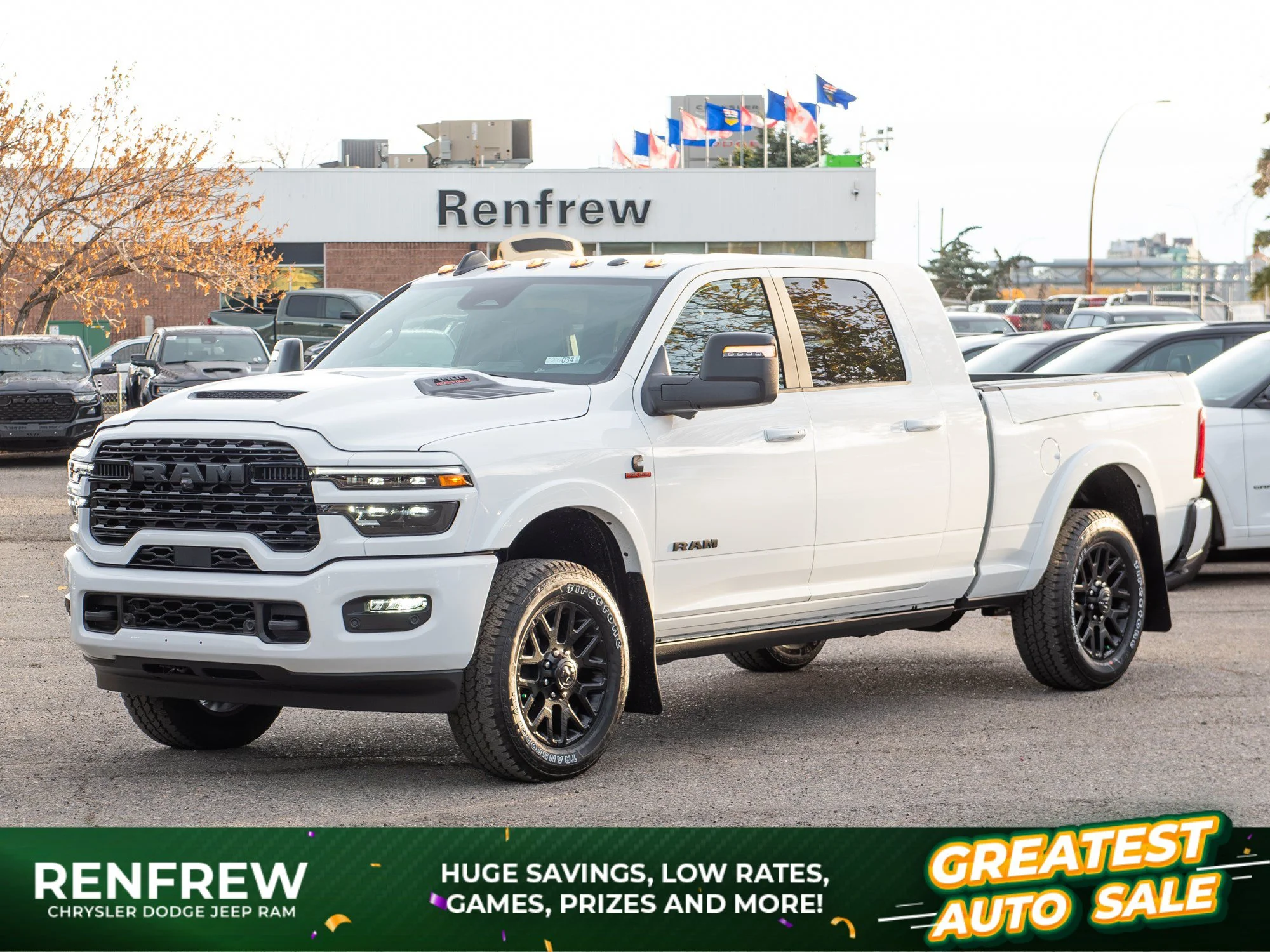 New 2027 White RAM Limited Night* Mega Cab 4x4, Tow-Tech Plus Group, Sunroof, Passenger Screen image 1