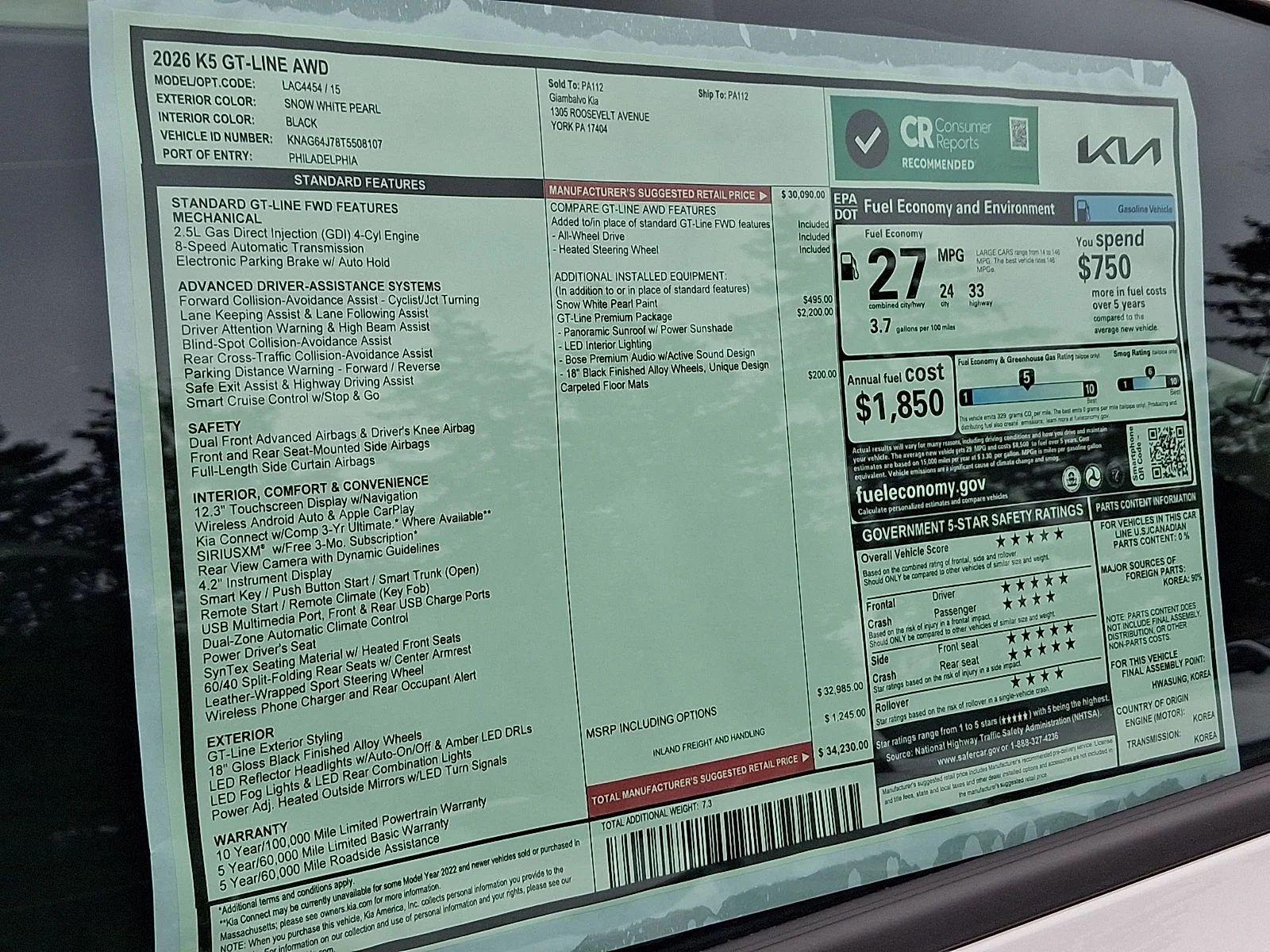 New 2026 White Kia GT-Line image 23
