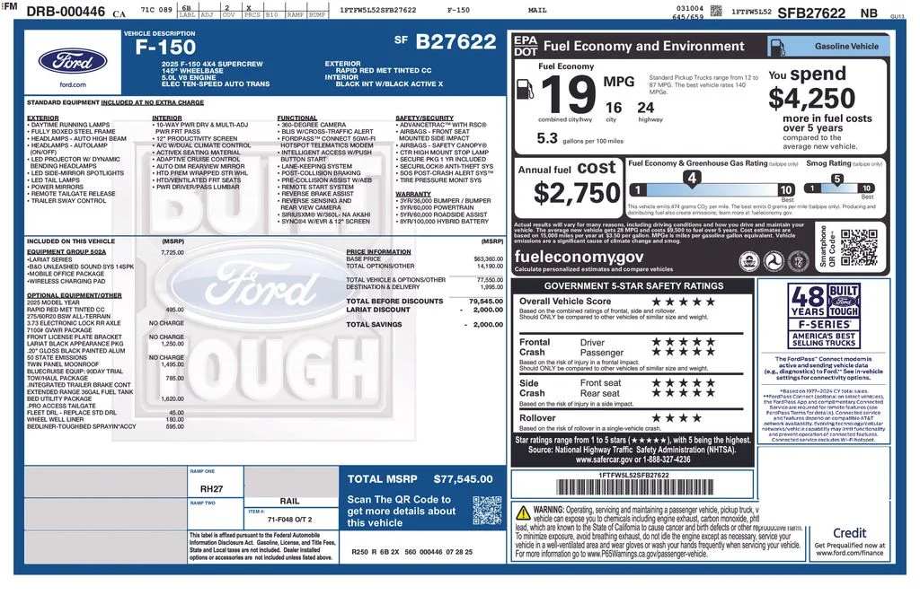 New 2025 Rapid Red Metallic Tinted Clearcoat Ford Lariat image 2