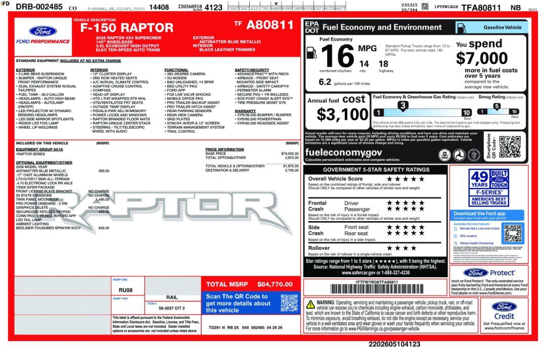 New 2026 Antimatter Blue Metallic Ford Raptor image 11