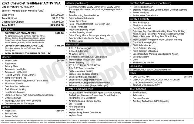 Used 2021 Chevrolet Trailblazer Activ with VIN KL79MSSL5MB074357 for sale in Grove City, OH