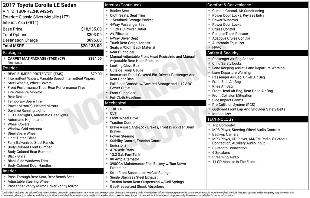 Certified Used 2017  Toyota LE image 2