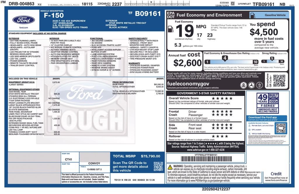 New 2026 Star White Metallic Tri-Coat Ford Lariat® image 5