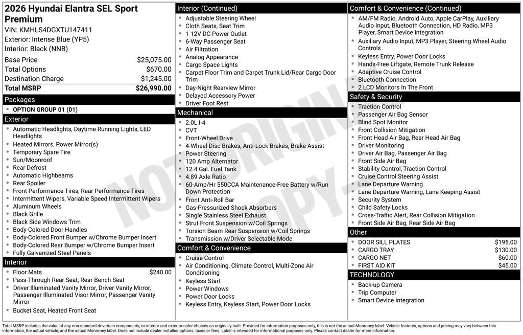 New 2026 Blue Hyundai SEL Sport image 4