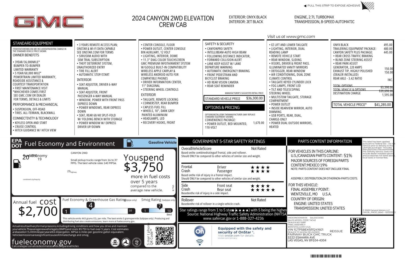 Used 2024 Onyx Black GMC 2WD Elevation image 2