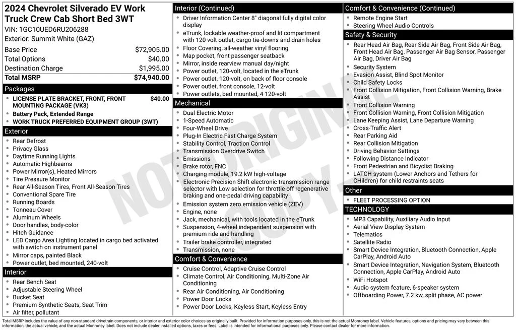 Used 2024 Chevrolet Silverado EV Work Truck with VIN 1GC10UED6RU206288 for sale in Tucson, AZ