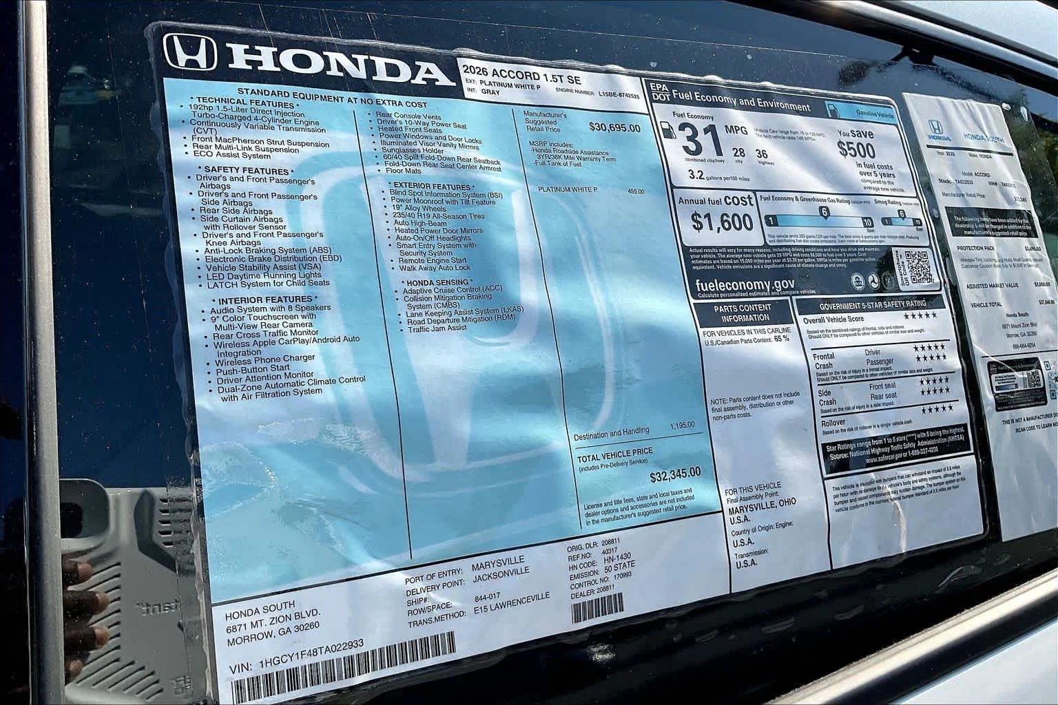 New 2026 Platinum White Pearl Honda SE image 20