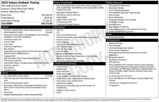 Used 2025 Crystal White Pearl Subaru Touring image 31