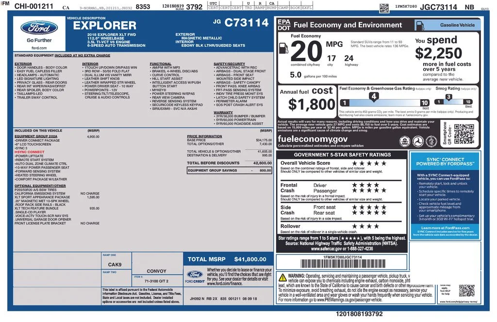 Used 2018 Ford Explorer XLT with VIN 1FM5K7D80JGC73114 for sale in Carlsbad, CA