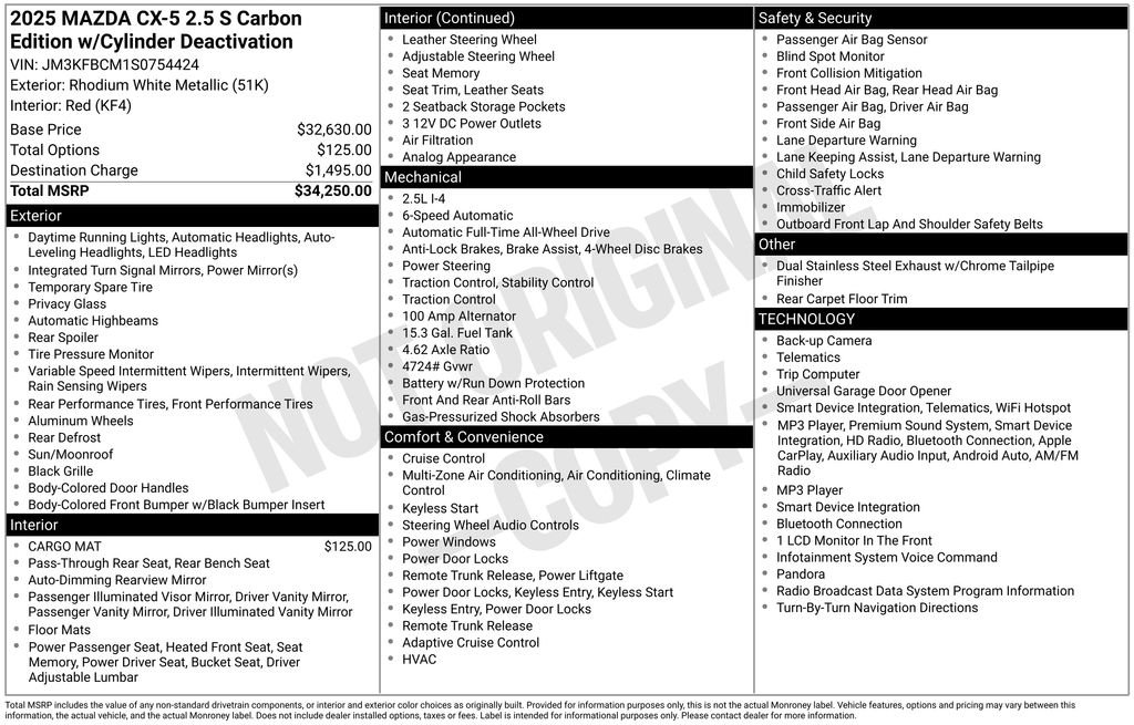 Certified Used 2025 White Metallic Mazda 2.5 S Carbon Edition image 3