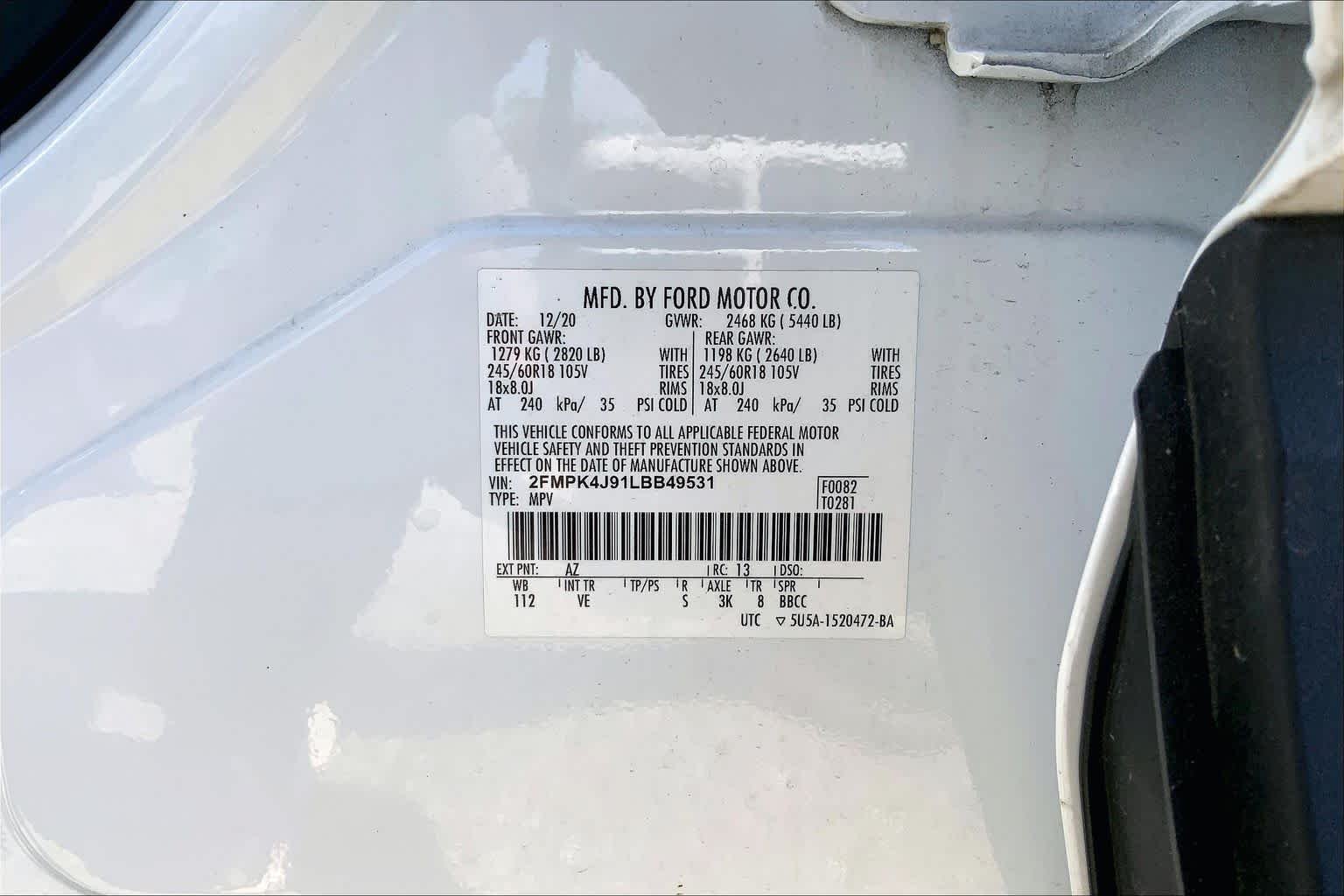 Used 2020 Star White Metallic Tri-Coat Ford SEL image 36