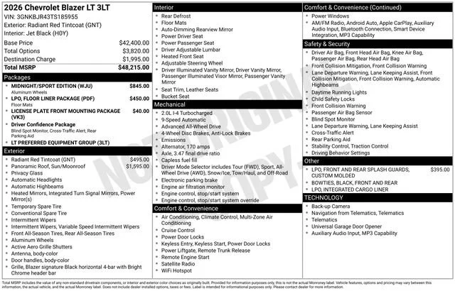 New 2026 Radiant Red Tintcoat Chevrolet 3LT image 5