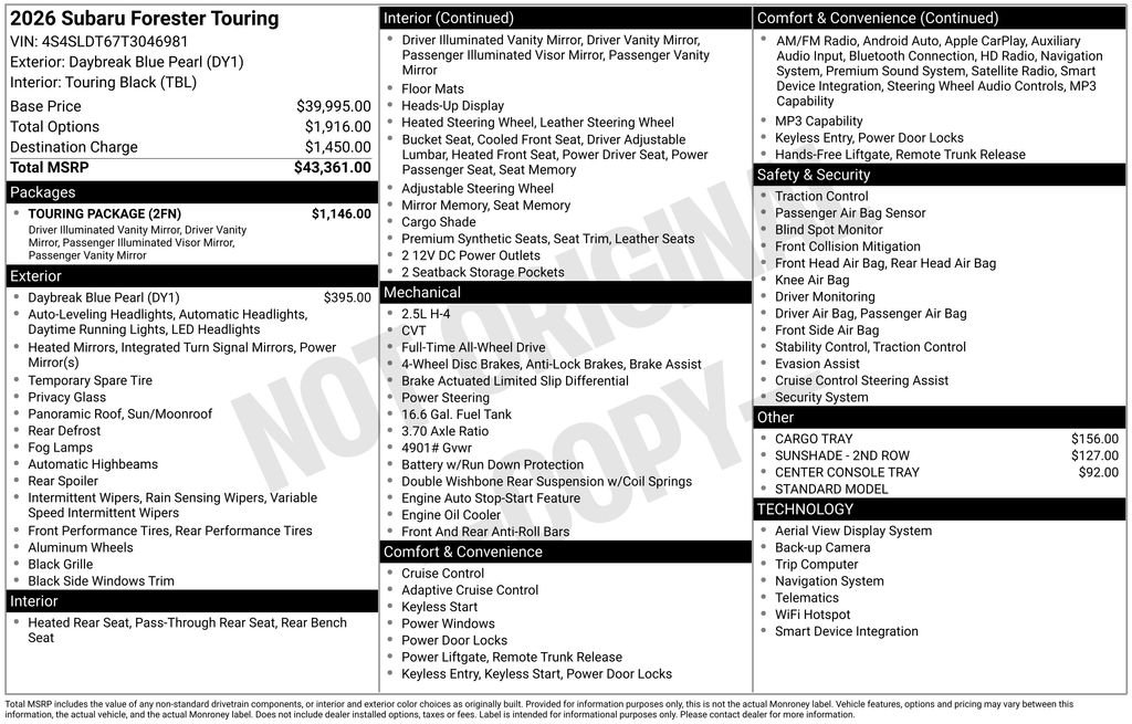 New 2026 DAYBREAK BLUE PEARL Subaru Touring image 3