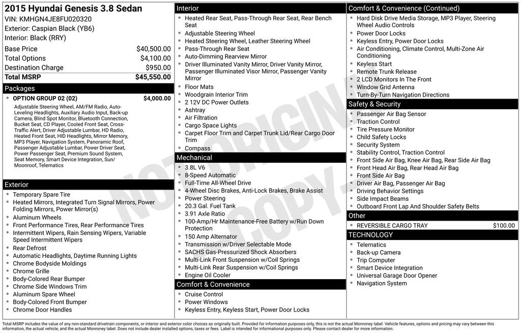 Used 2015 Hyundai Genesis Base with VIN KMHGN4JE8FU020320 for sale in Highland Park, IL