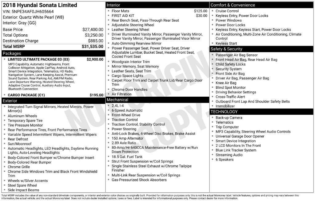 Used 2018 White Hyundai Limited image 2
