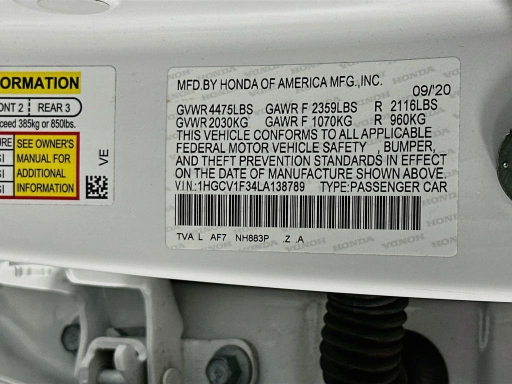 Certified Used 2020 Platinum White Pearl Honda Sport image 30