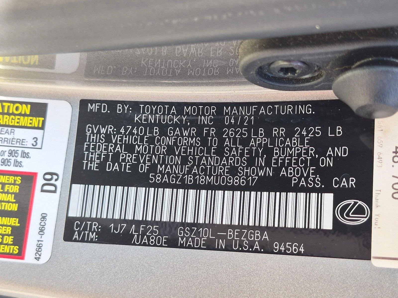 Used 2021 Atomic Silver Lexus ES 350 F SPORT image 41