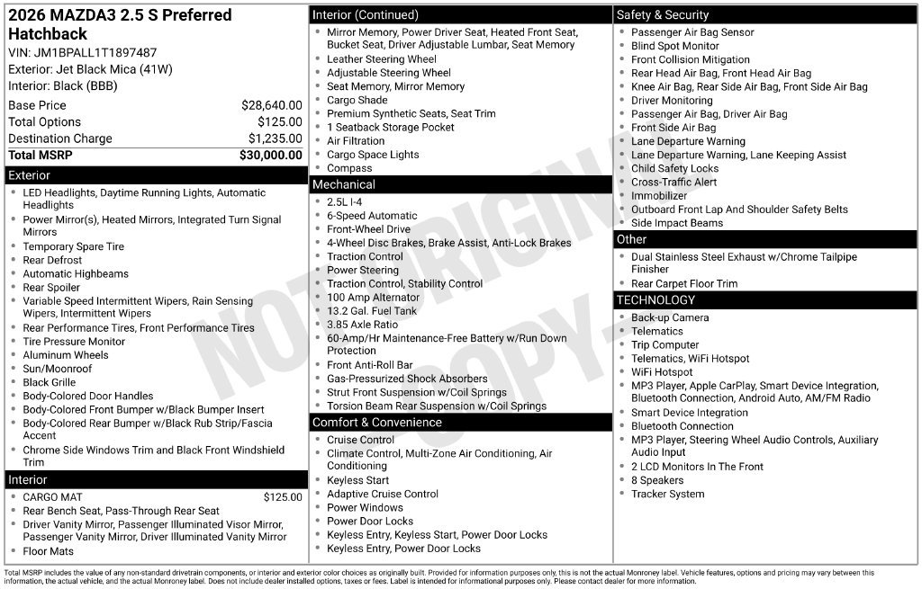 New 2026 Jet Black Mica Mazda 2.5 S Preferred image 3