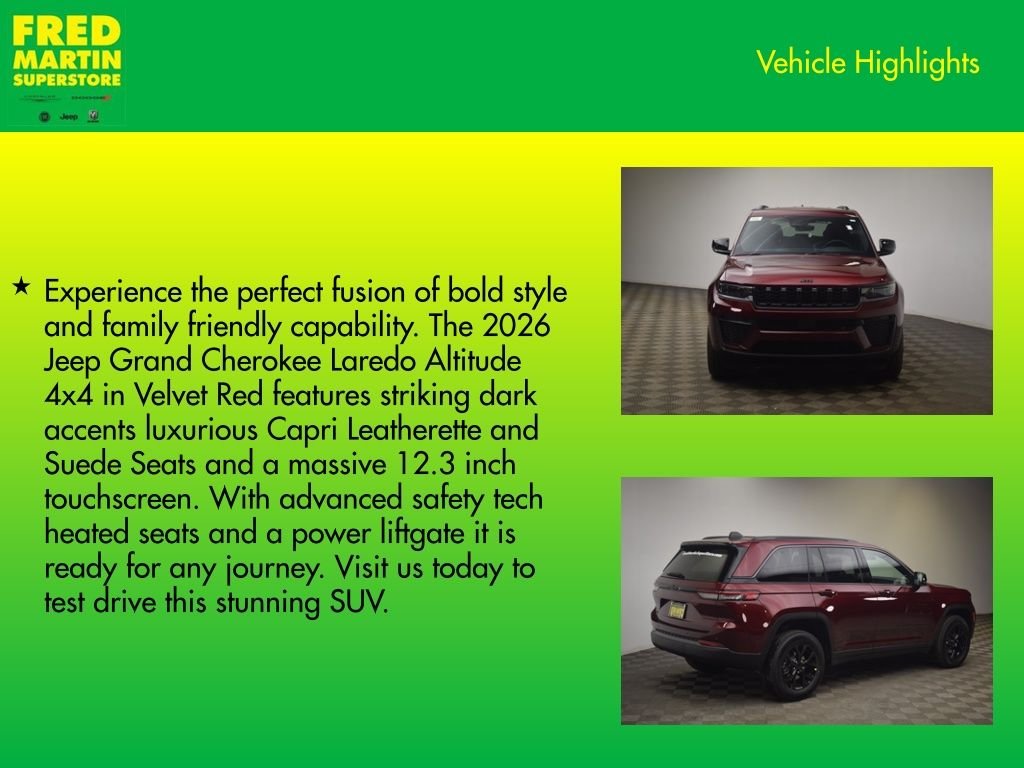 New 2026 Velvet Red Pearl-Coat Exterior Paint Jeep Laredo Altitude image 7