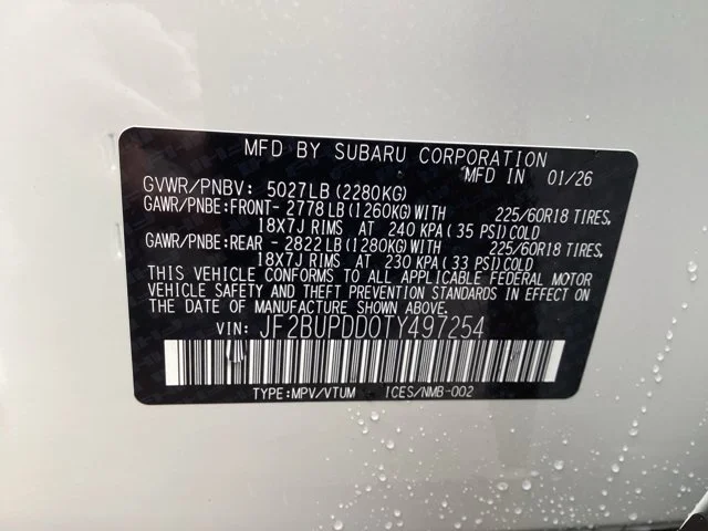 New 2026 CRYSTAL WHITE PEARL Subaru Limited image 16