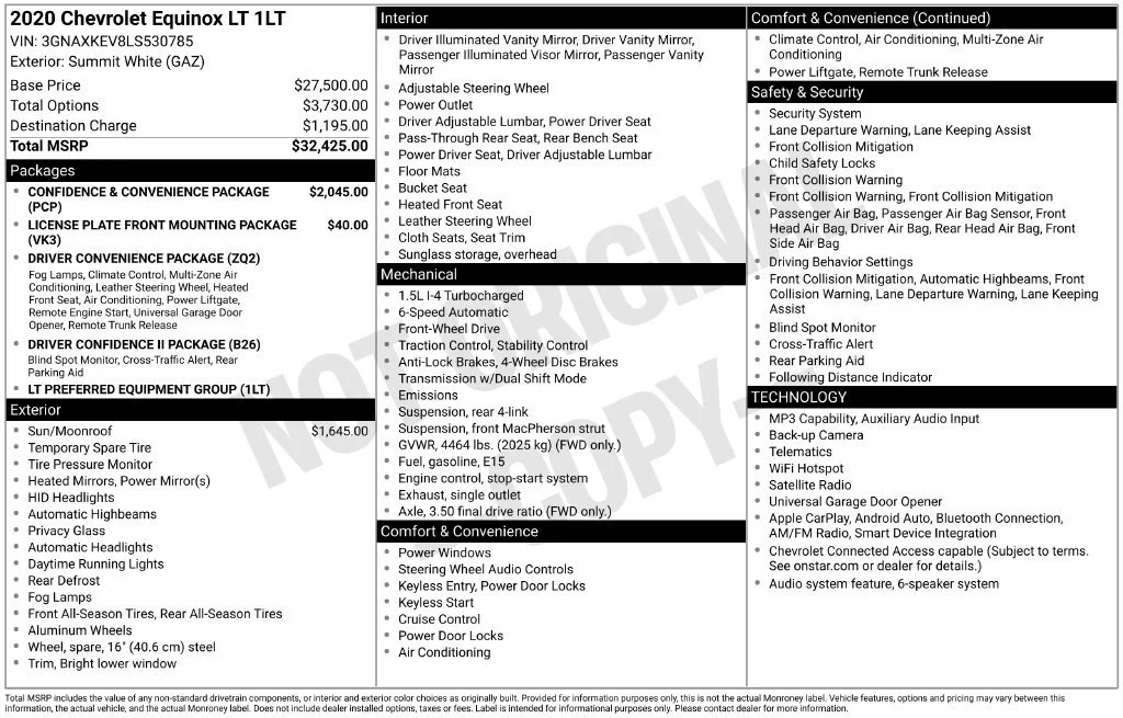 Certified Used 2020 SUMMIT WHITE Chevrolet LT image 36