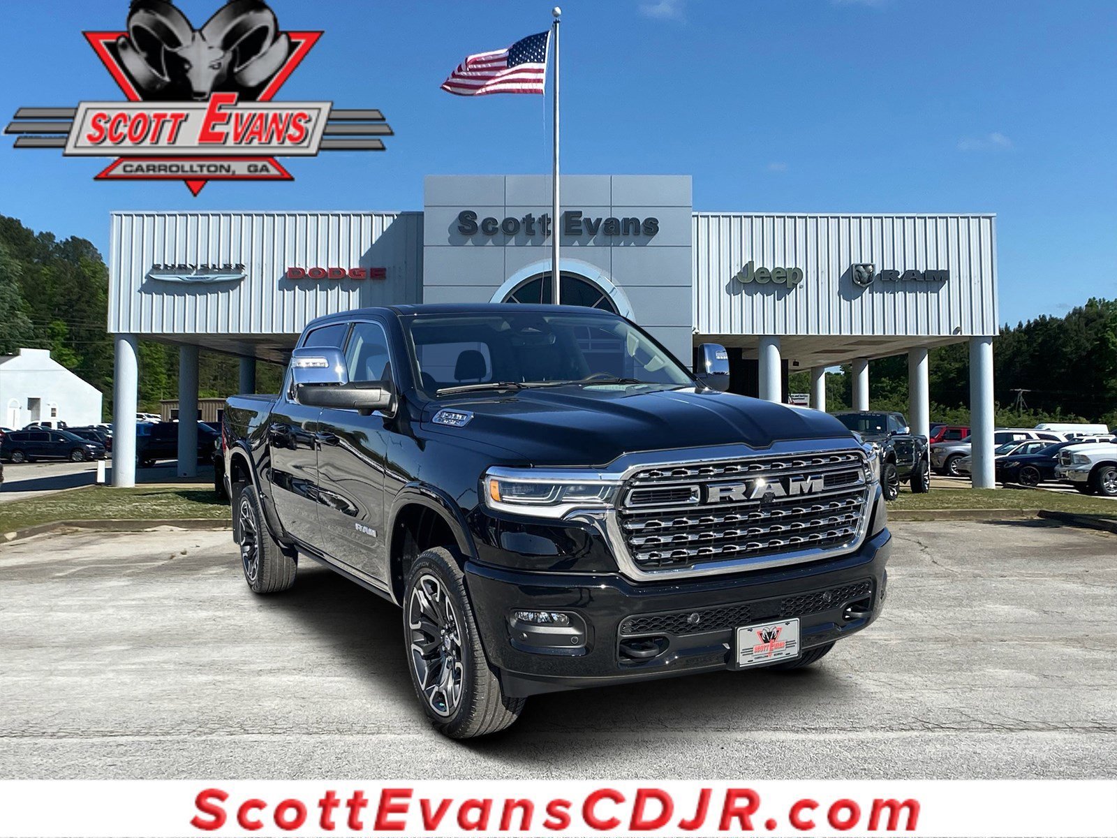 New 2025 Diamond Black Crystal Pearl-Coat Exterior Paint RAM Longhorn 4x4 Crew Cab 5