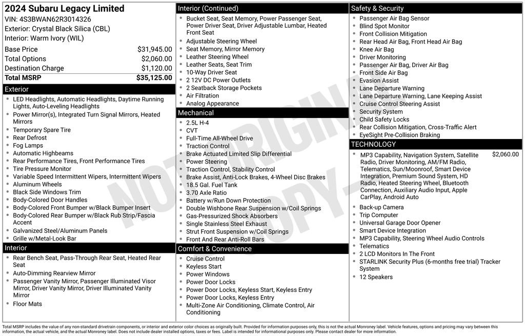 Used 2024 Black Subaru Limited image 34