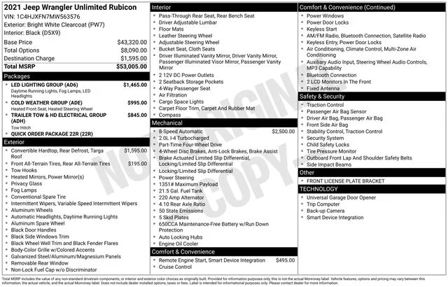 Used 2021 Bright White Clearcoat Jeep Unlimited Rubicon image 37