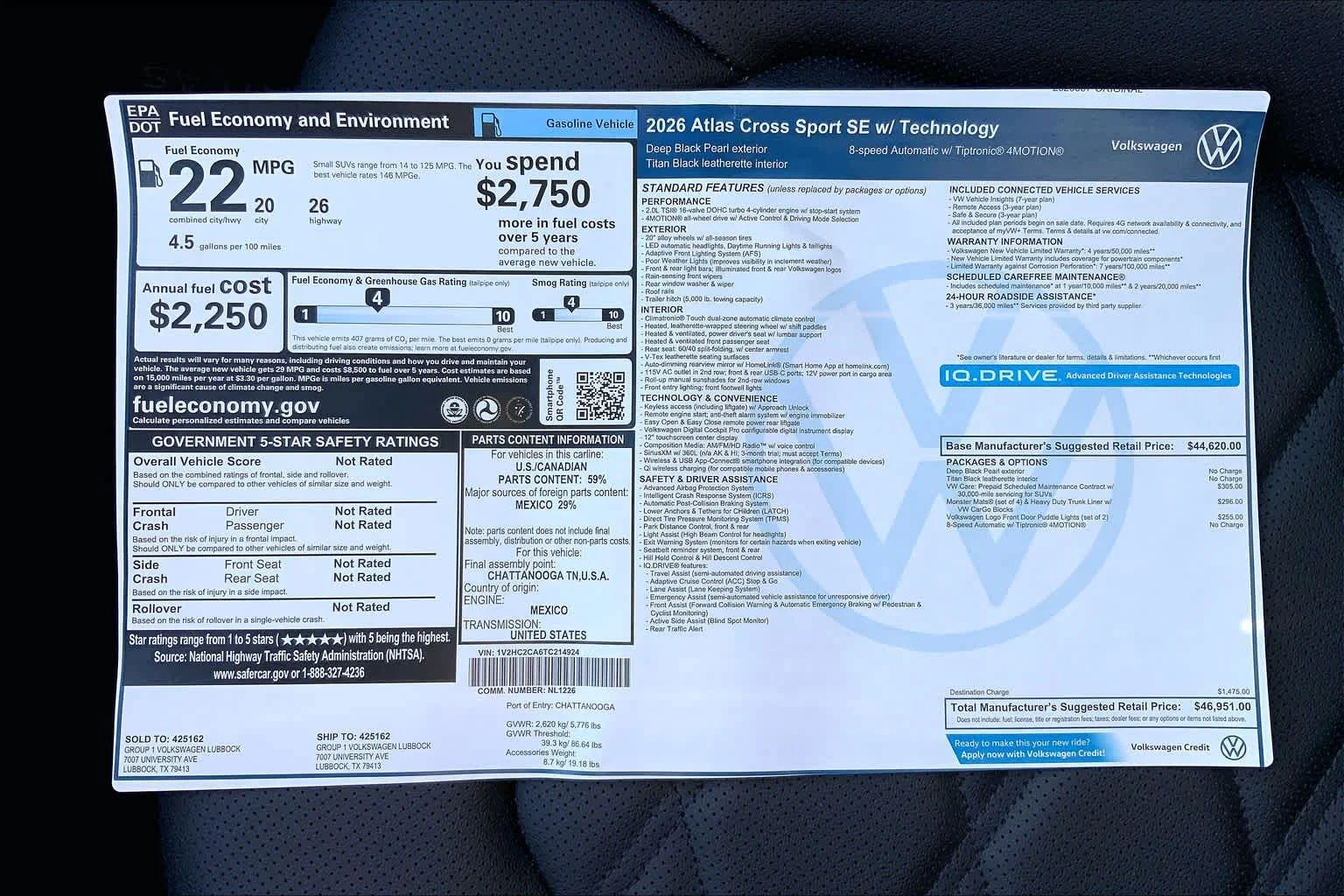 New 2026 Deep Black Pearl Volkswagen 2.0T SE w/Technology image 22