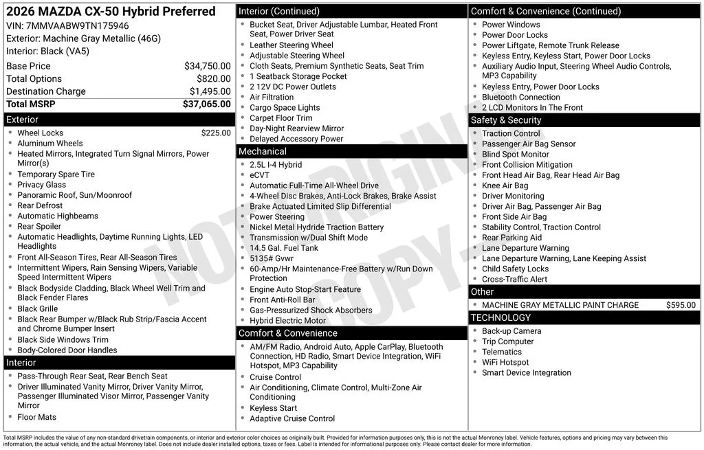 New 2026 Machine Gray Metallic Mazda Preferred image 2