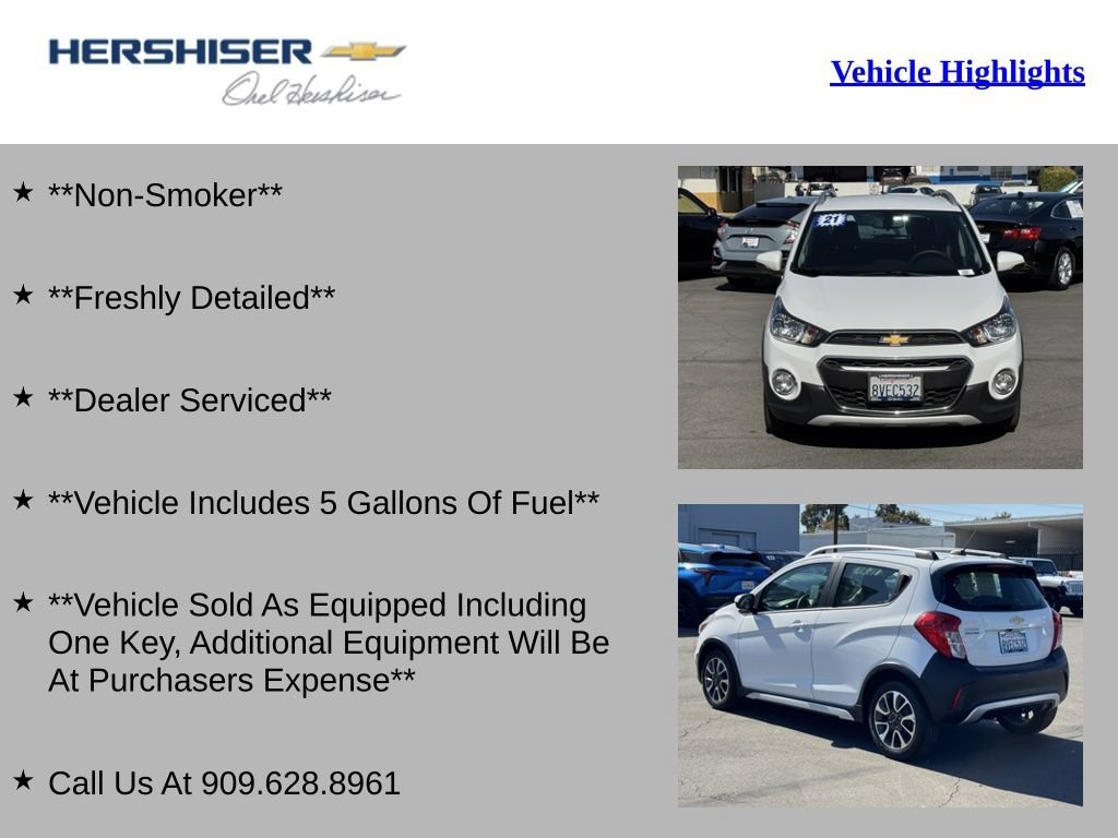 Used 2021 Chevrolet Spark ACTIV with VIN KL8CH6SA8MC721811 for sale in Chino, CA