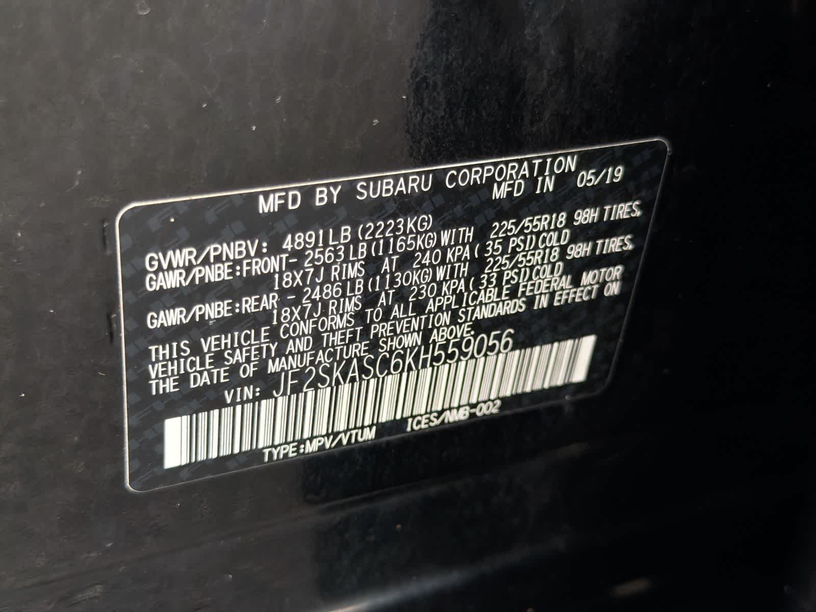 Used 2019 Crystal Black Silica Subaru Limited image 37